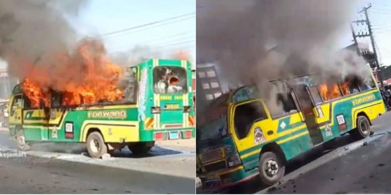 A collage of the torched matatu.